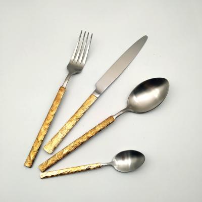 China Sustainable high-end special and elegant cutlery set stainless steel with matte handle plating gold for sale