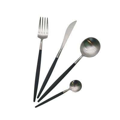 China Sustainable Popular Stainless Steel Cutlery Set With Black Color POM Handle Be Brushed for sale