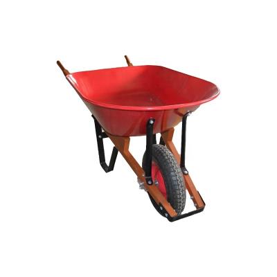 China Heavy Duty Metal Garden Cart Transport Cart Metal Building Handles Wooden Wheelbarrow for sale