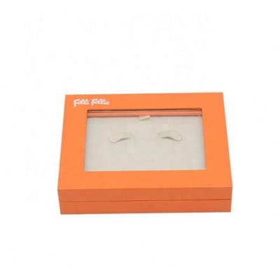 China Recyclable Recyclable Orange Cardboard, PE Material Packaging Case Necklace Jewelry Magnet Gift Box With PE Window for sale