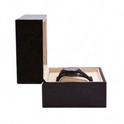 China High Grade Small Simple Black Watch Gift Boxes Display Storage Small Flat Wooden Watch Boxes for sale