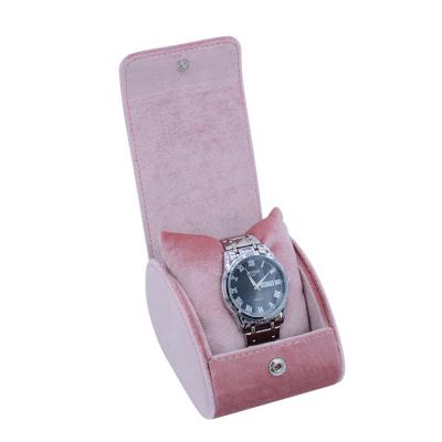 China Pink Watch Packaging Watch Storage Display Flip Folding Watch Case Button Seal Gradient Color Pillow Cheap Watch Box for sale