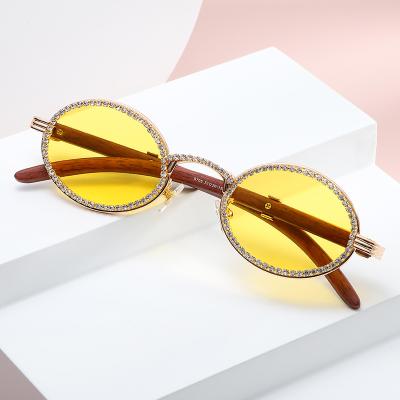 China Metal Punk Diamond Frame Retro Sunglasses Custom Round Vapor Style Yellow Lens Women Sunglasses 2022 Fashion for sale