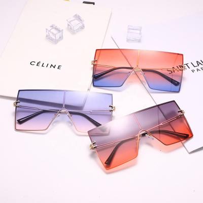 China Brand Sunglasses 2022 Fashion New Shape Colored Rectangle UV400 Lens Luxury Rimless Women Big Ladies Oversized Sunglasses for sale