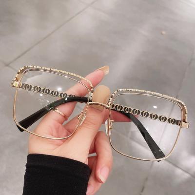 China For INS reading glass fashionable style anti blue light computer glasses large frame chain optical frame square soft oversized glass for sale