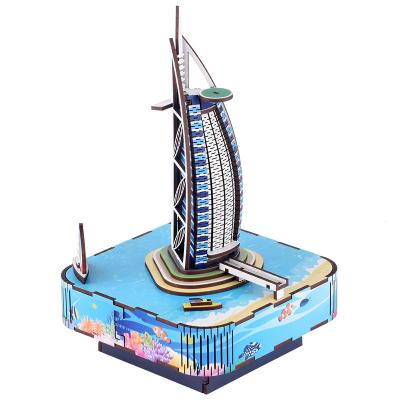 China Simulation Toy Educational Cartoon Children's 3D Wooden Puzzle Model Sailing Music Box Wholesale Customization for sale