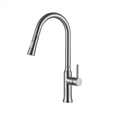 China Contemporary Long Neck Faucet Single Handle 304 Stainless Steel Kitchen Faucet Mixer Pull Down Kitchen Faucet for sale