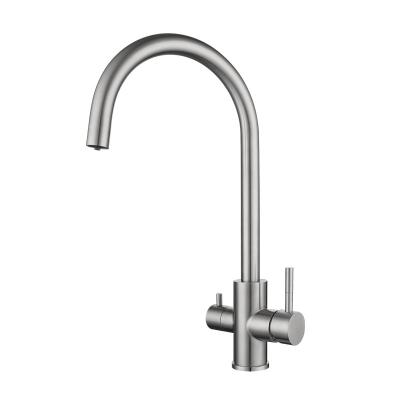 Κίνα 304 Stainless Steel Double Handles Kitchen Sink Mixer Tap 304 Stainless Steel Health Water Faucet Water Filter Kitchen προς πώληση