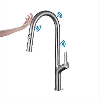 China Sense Faucets Customized 304 Stainless Steel Touch Sensor Pull Down Sink Faucet Touch Smart Kitchen Faucet for sale