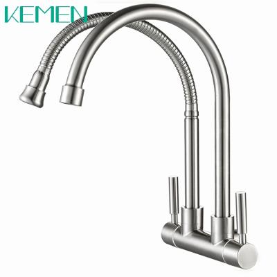 China Modern Double Faucet 1 In 2 All Degree Rotation Cold Water Sink Faucet Single Wall Kitchen Faucet for sale