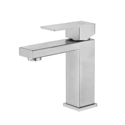 China Metered Faucets Top Sell Hot Cold Water Single Handle Bathroom Basin Sink Faucet 304 Stainless Steel Basin Faucet Mixer Brushed for sale