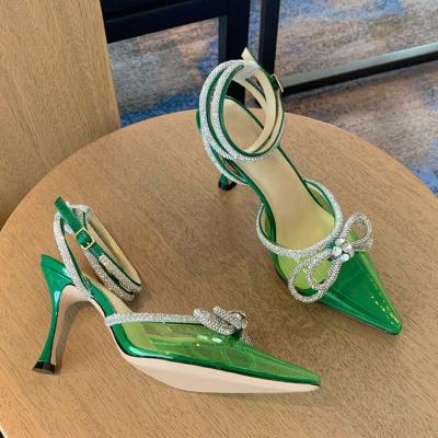 China AMIN Factory wear PVC fashion women's transparent shoes summer women's sandals new bow buckle high heel drill custom daily for sale