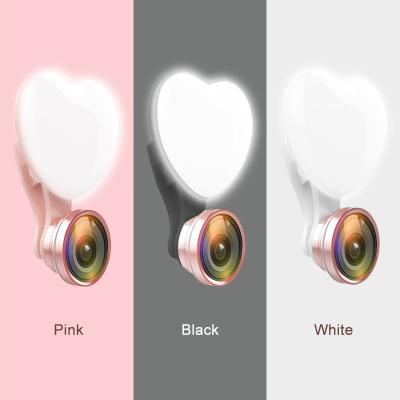 China 3 in 1 kit and lens selfie ring light fitted together 2020 hot sale RK-47 selfie ring light led for mobile phone light selfie heart sharpe with lens for sale