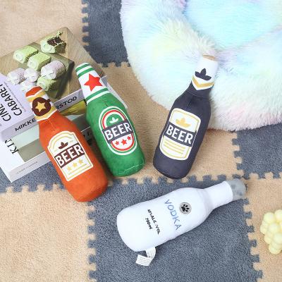 China New Viable Plush Filled Vodka Whiskey Bottle Squeak Squeaker Dog Bite Resistant Teething Toys for sale