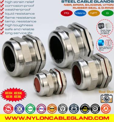 China 40mm Stainless Steel IP68 Cable Gland 304, 316, 316L M40x1.5 Thread with Silicone Seals for Cable O.D. 22-32mm for sale