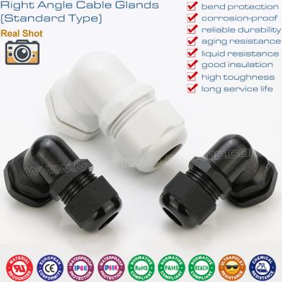 China 90 Degree Right Angle NPT Cable Glands, 90° Elbow Plastic Cable Glands IP68 Waterproof Cord Gland Connectors for sale