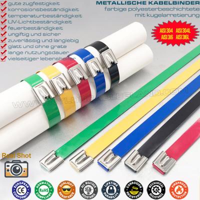 中国 Colored Epoxy (Polyester) Coated 304 Stainless Steel Cable Tie 12x300mm, 316 Stainless Metal Tie Wraps 490lbs for Pipes 販売のため