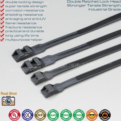 중국 Cable Ties Double-locking Cable Tie 9x350mm Black Cable Zip Tie Strap with Double Lock 110LBS, Ø20-93mm 판매용