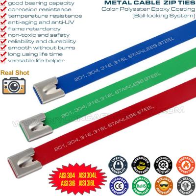 China Poliéster (epoxi) revestido 304/316 Acero inoxidable Metal Cable Tie Ultra de trabajo pesado 800 libras 400 mm x 15 mm para máquinas en venta