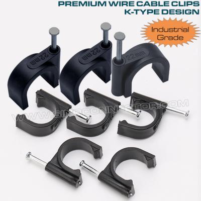 China 100pcs K-Type Black Cable Clips 4mm~32mm Round Cable Clips for RG6, RG59, RJ45 Coax Cable, Ethernet Cable, Phone Cable for sale