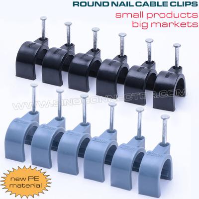 China Ø2.5mm~25mm Plastic Cable Clips c/w Single Nail and Ø30mm~50mm Round Cable Clips c/w Double Nails for Cable Management for sale