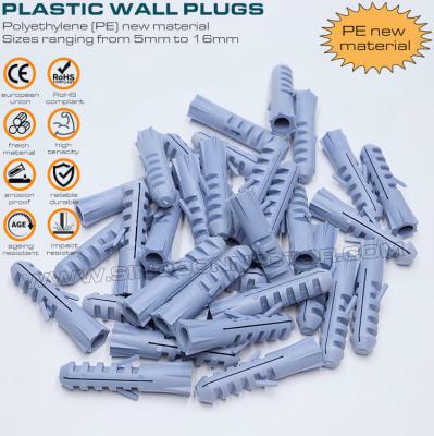 China Expandable Plastic Wall Plugs (Screw Anchors, Drywall Anchors) Gray, Red or Blue Ø10 x 50mm 100pcs with Ø6~8mm Screws for Home Decor for sale