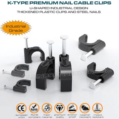 China Cable Clips (Wire Clips, Nail Clips), Polyethylene, Black/White, U-Shaped, K-Type, 4mm~32mm, For Cable Management for sale