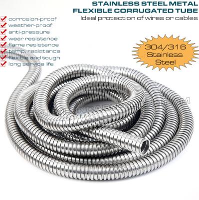 China 304/316 Stainless Steel Flexible Corrugated Conduit DN20 (Ø20mm x Ø24.3mm) 50M/Reel for Protecting Wires or Cables for sale