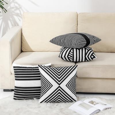 China PORTABLE Black and White Outdoor Pillow Covers Black Geometric Striped Bohemian Pillowcase Medieval Striped Decorative 4 Piece Set for sale