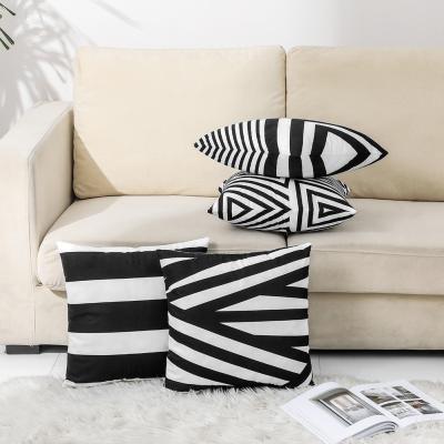 China PORTABLE Set of 4 Pieces Super Soft Black Striped Pillowcase Geometric Black and White Striped Bohemian Cushion Cover Outdoor for sale