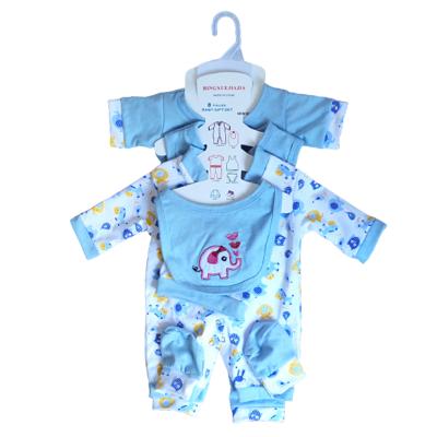 China New Breathable Manufacturers Produce Newborn Baby Jumpsuit 100% Cotton 8 Piece Infant Kids Embroidery Blue Printed Short Sleeves for sale