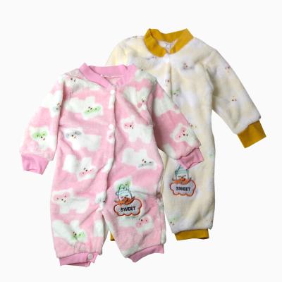 China Soft 100% bamboo fiber autumn and winter and comfortable newborn baby overalls cartoon printed flannel crawling clothes customization for sale