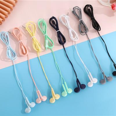 China With MIC free sample OEM logo 3.5mm earphone Macaron color in ear sport earbuds wired headphones with microphone for sale