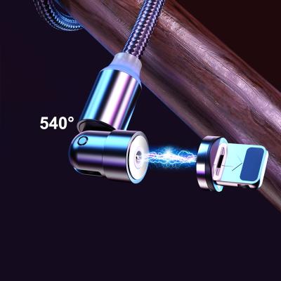 China 540 Degree Rotation Cable 540 Degree Rotation 3 in 1 Magnetic USB Cable 3 Connector LED Charging Cable For iPhone Samsung Huawei All Phone for sale