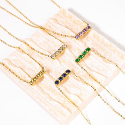 China Europe and America Factory Supply Gemstone Colorful Zirconia 18k Gold Plated Necklaces Diamond Necklaces For Girls initial for sale