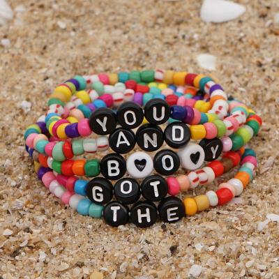 China Cheap colorful small alphabet bracelet letter alphabet bracelet charm summer beaded bracelets women CLASSIC for sale