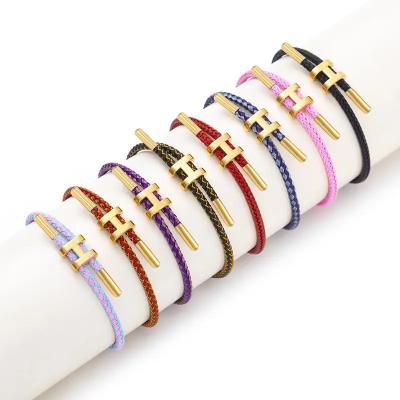 China CLASSIC Hot Braided String Wire Rope Bracelet Letter H Waterproof Woven Adjustable Stainless Steel Wire Rope Bracelet Bangles for sale