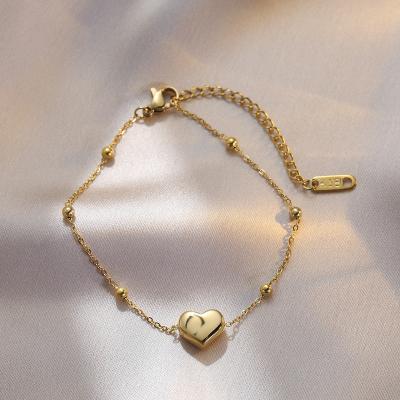 China 2023 CLASSIC Factory Supply Fine Jewelry Bracelets18k Gold Plated Stainless Steel Bead Chain Bracelets Charm Heart Bracelets for sale