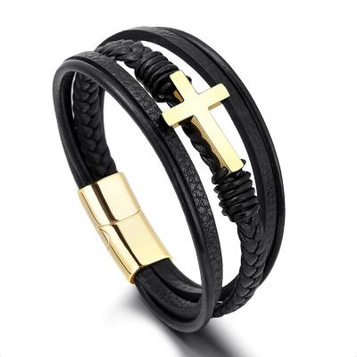 China Hot CLASSIC Cross Bracelet Saele Multilayer Color Men's Leather Cross Bracelet Fine Jewelry Bracelets Bangles for sale