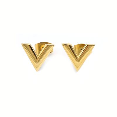 China Other High Quality V Shape Earrings Stainless Steel Stud Earrings 11*9.6*1.86mm 18K Gold Plated Fine Jewelry Earrings for sale