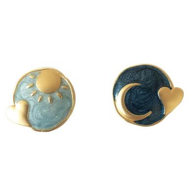 China Other Wholesale Sun and Moon Earrings Stud Earrings Gold and Blue Enamel Earings Jewelry Women for sale