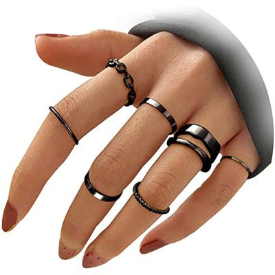 China Cheap Europe and America Hot Selling Gun Black and Gold Simple Index Finger Rings Shape Ring Sets Cool Cross Chain Rings for Girls for sale