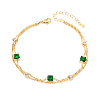 China New Fashion Punk Anklets For Women Emerald Green Cube Stainless Steel Anklet Shinny Tarnish Crystal Anklets For Women Non for sale