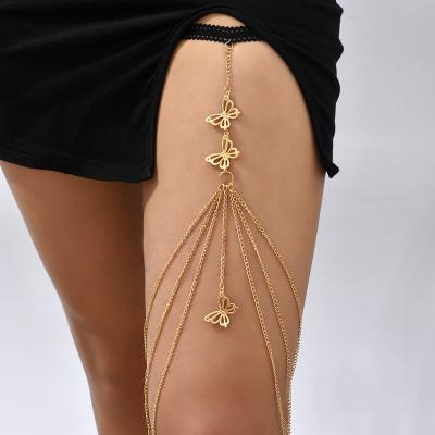 China Hot Sale Vintage Butterfly Leg Chain Fashion Jewelry Sexy Body Chain Elastic Band Thigh Harness Leg Chain for sale