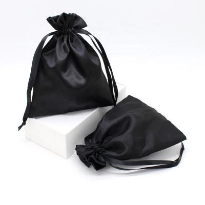 China Custom Logo Black Drawstring Bag Satin Ribbon Gift Bag Factory Direct Sales Bag Suitable For Gifts for sale