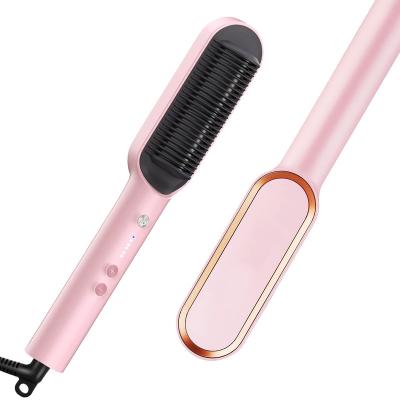 China Nondisposable Pink Hair Straightener Sweep Mini Hair Straightening Iron With Built-in Comb Salon 2in1 Professional Hair Straightener Comb for sale