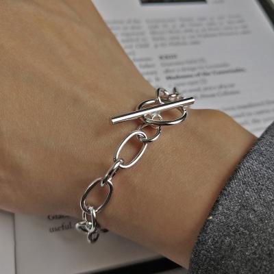 China TRENDY 925 Sterling Silver Women Hip Hop Minimalist Chain Bracelet with White Gold Color for sale