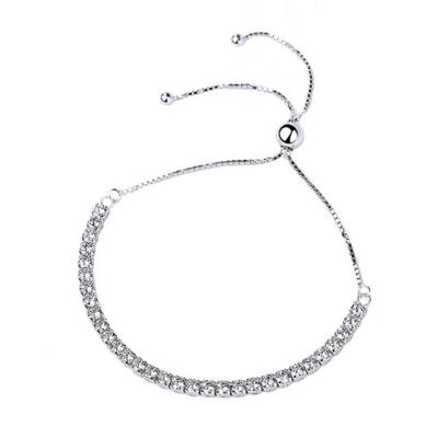 China Hot Sale Fashion Bling Adjustable Zircon Gift White Gold Plated Women's 925 Sterling Silver Link Tennis Diamond Bracelet for sale