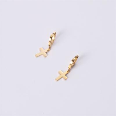 China FASHIONABLE 18K Gold Plated Women's Mini Cross Pendant Titanium Steel Circle Cuff Earrings for sale