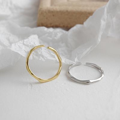 China FASHIONABLE Minimalist Gold Plated Adjustable 925 Sterling Silver Opening Thin Ring with Irregular Face for sale